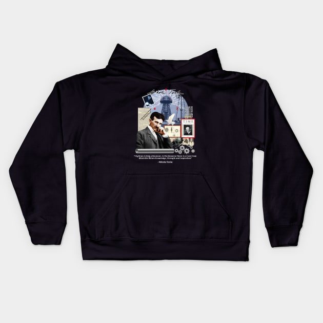 Nikola Tesla Collage Kids Hoodie by Nirvanax Studio